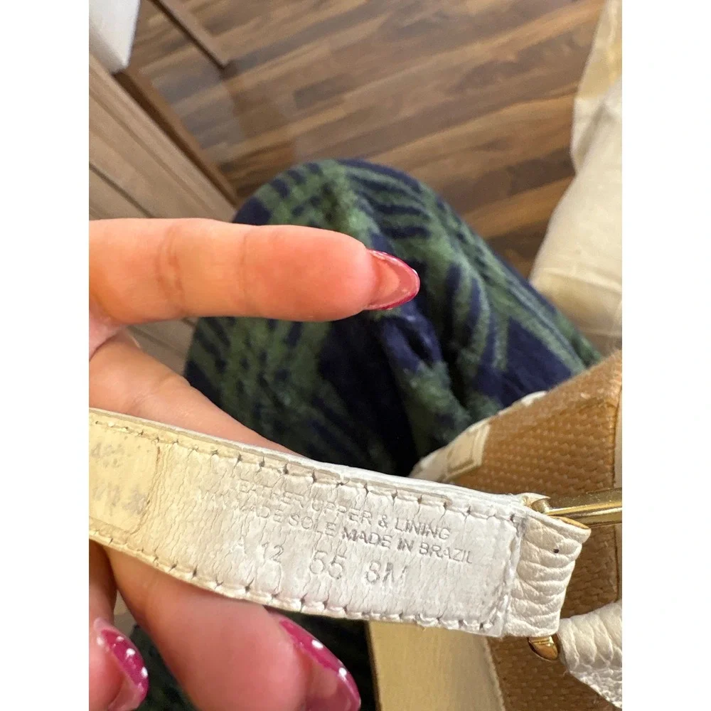 Tory Burch White Pebbled Leather Platform Wedge Sandals Gold Logo Size 8M Brazil